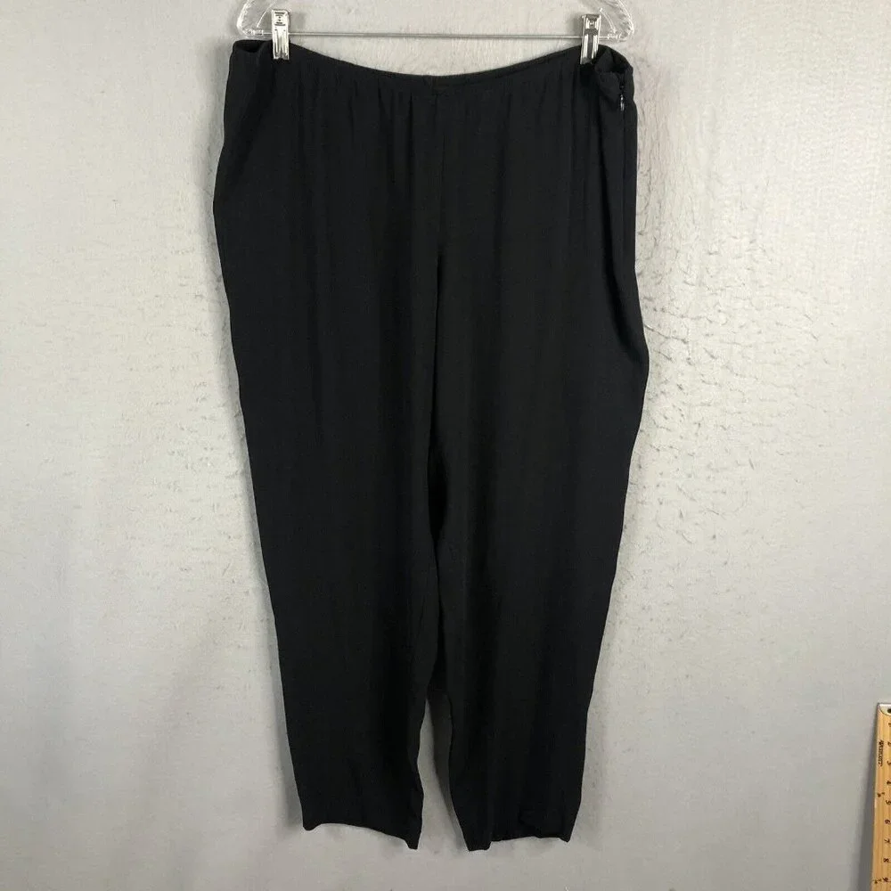 Eileen Fisher Silk Pants Womens Extra Large Black Georgette Crepe Career NEW - Picture 1 of 16